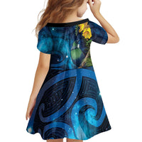 Tui Bird New Zealand Starry Sky Family Matching Off Shoulder Short Dress and Hawaiian Shirt Maori Koru LT7 - Polynesian Pride