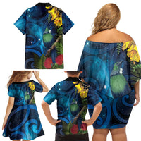 Tui Bird New Zealand Starry Sky Family Matching Off Shoulder Short Dress and Hawaiian Shirt Maori Koru LT7 - Polynesian Pride