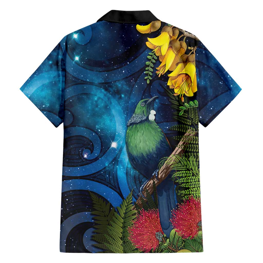 Tui Bird New Zealand Starry Sky Family Matching Off Shoulder Short Dress and Hawaiian Shirt Maori Koru LT7 - Polynesian Pride