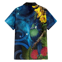 Tui Bird New Zealand Starry Sky Family Matching Off Shoulder Short Dress and Hawaiian Shirt Maori Koru LT7 - Polynesian Pride