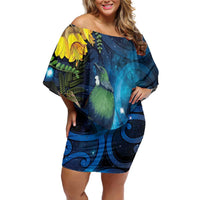 Tui Bird New Zealand Starry Sky Family Matching Off Shoulder Short Dress and Hawaiian Shirt Maori Koru LT7 Mom's Dress Galaxy - Polynesian Pride