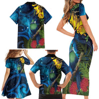 Tui Bird New Zealand Starry Sky Family Matching Short Sleeve Bodycon Dress and Hawaiian Shirt Maori Koru LT7 - Polynesian Pride