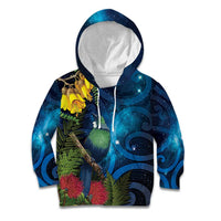 Tui Bird New Zealand Starry Sky Kid Hoodie Maori Koru
