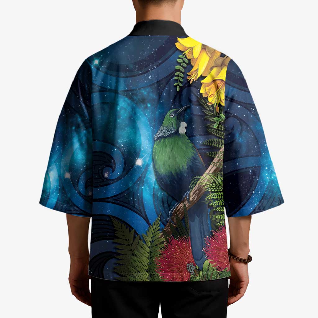 Tui Bird New Zealand Starry Sky Kimono Maori Koru
