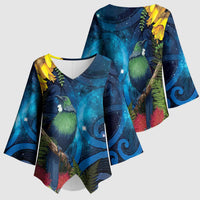 Tui Bird New Zealand Starry Sky Kimono Sleeve Blouse Maori Koru