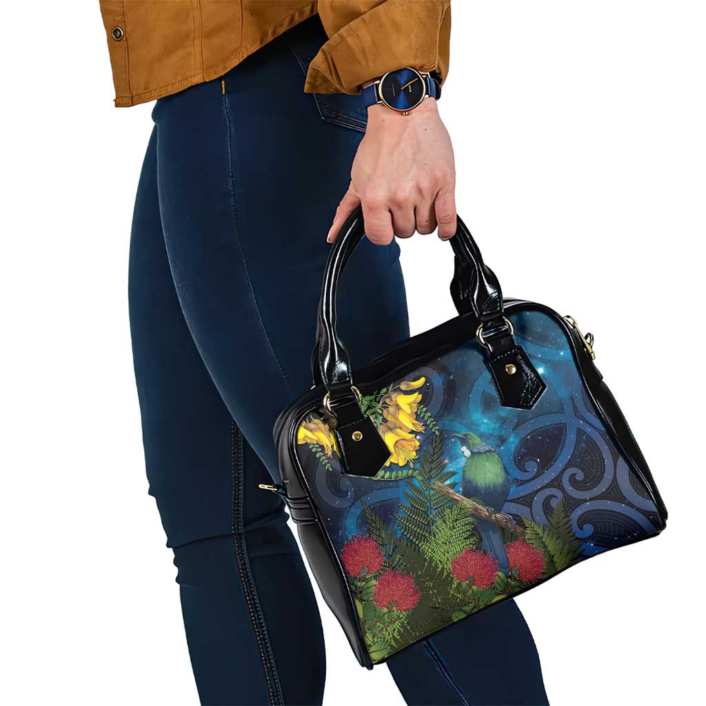 Tui Bird New Zealand Starry Sky Shoulder Handbag Maori Koru