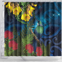 Tui Bird New Zealand Starry Sky Shower Curtain Maori Koru