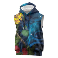 Tui Bird New Zealand Starry Sky Sleeveless Hoodie Maori Koru