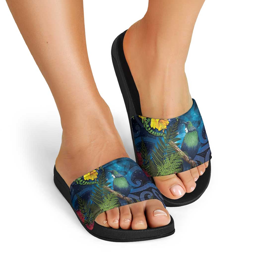 Tui Bird New Zealand Starry Sky Slide Sandals Maori Koru LT7 - Polynesian Pride