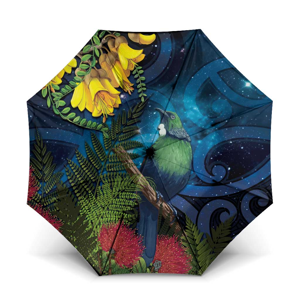 Tui Bird New Zealand Starry Sky Umbrella Maori Koru