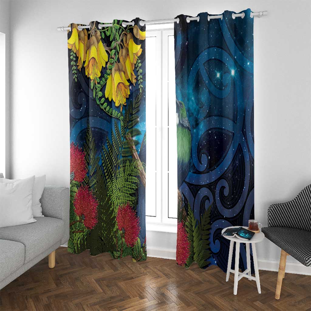 Tui Bird New Zealand Starry Sky Window Curtain Maori Koru
