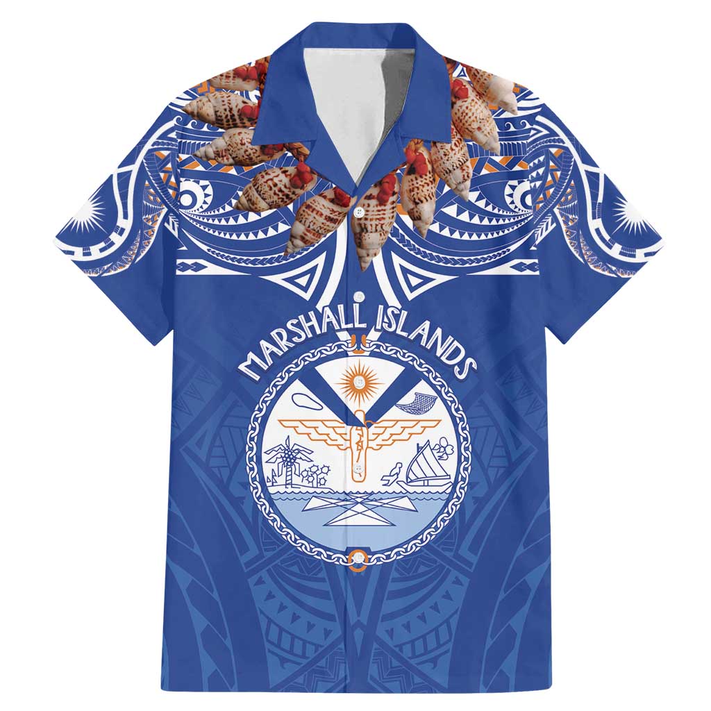 Yokwe Marshall Islands Personalized Family Matching Mermaid Dress and Hawaiian Shirt Jemenei Day - Seashell Necklace LT7 Dad's Shirt - Short Sleeve Blue - Polynesian Pride