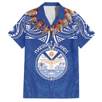 Yokwe Marshall Islands Personalized Family Matching Off The Shoulder Long Sleeve Dress and Hawaiian Shirt Jemenei Day - Seashell Necklace LT7 Dad's Shirt - Short Sleeve Blue - Polynesian Pride