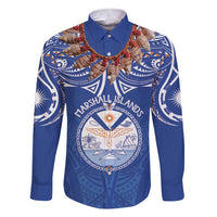 Yokwe Marshall Islands Personalized Family Matching Short Sleeve Bodycon Dress and Hawaiian Shirt Jemenei Day - Seashell Necklace LT7 Dad's Shirt - Long Sleeve Blue - Polynesian Pride