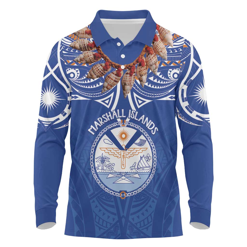 Yokwe Marshall Islands Personalized Long Sleeve Polo Shirt Jemenei Day - Seashell Necklace
