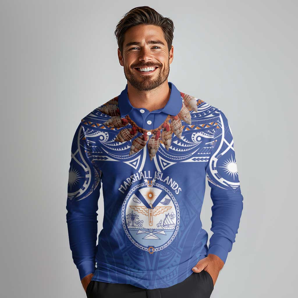 Yokwe Marshall Islands Personalized Long Sleeve Polo Shirt Jemenei Day - Seashell Necklace