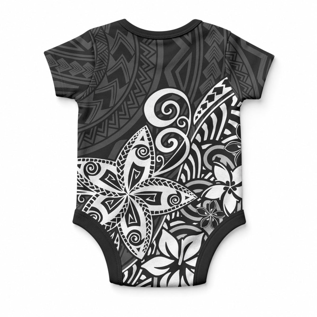 Polynesia Baby Onesie Plumeria Black Curves