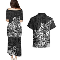Polynesia Couples Matching Puletasi Dress and Hawaiian Shirt Plumeria Black Curves LT7 - Polynesian Pride
