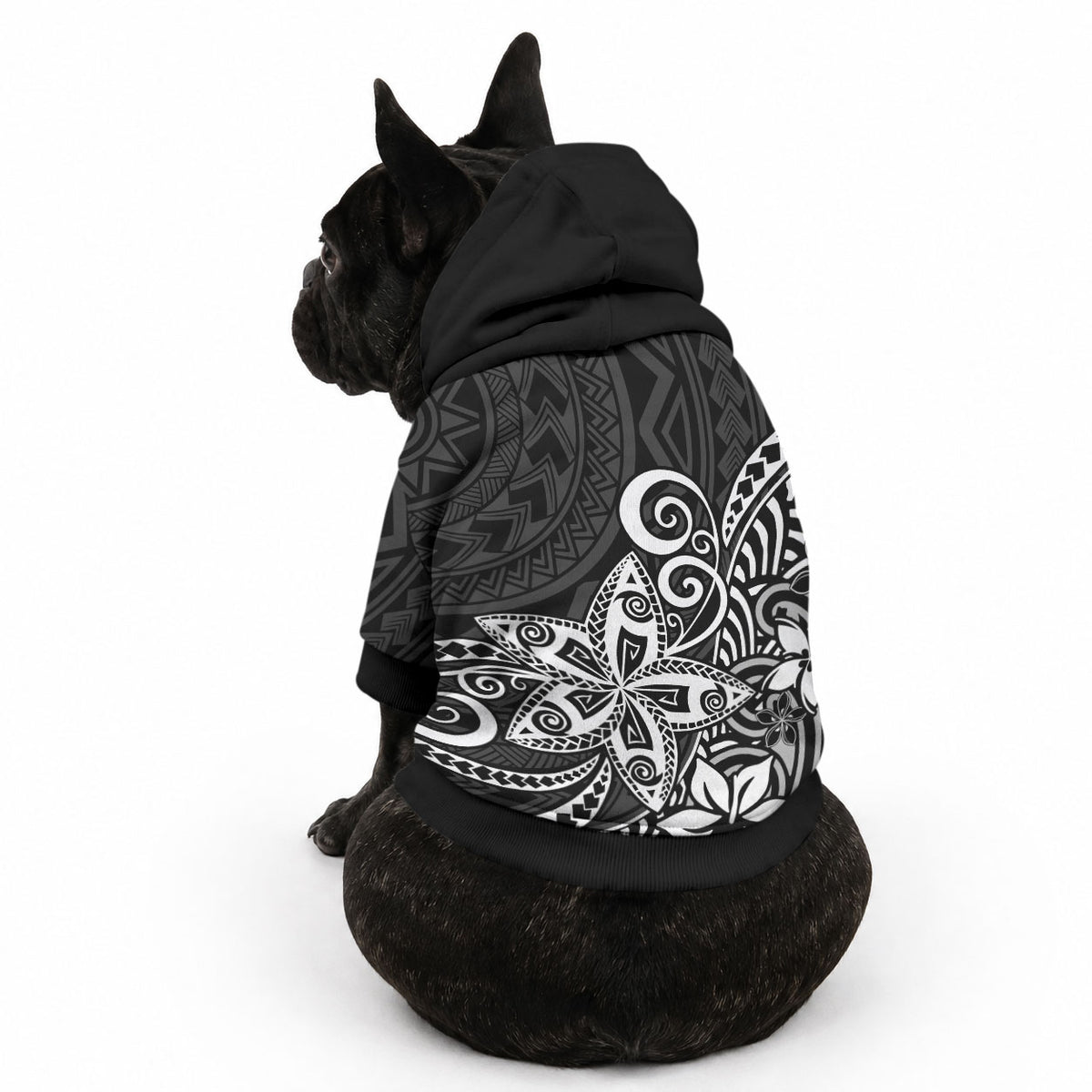 Polynesia Pet Hoodie Plumeria Black Curves LT7 - Polynesian Pride