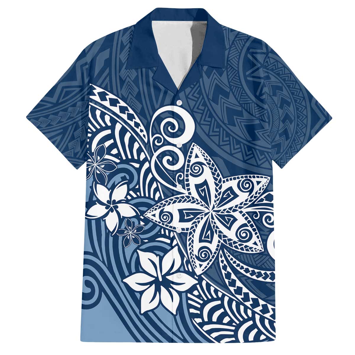 Hawaii Family Matching Outfits Polynesia Off Shoulder Long Sleeve Dress And Shirt Family Set Clothes Plumeria Navy Curves LT7 - Polynesian Pride