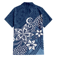 Hawaii Family Matching Outfits Polynesia Off Shoulder Long Sleeve Dress And Shirt Family Set Clothes Plumeria Navy Curves LT7 - Polynesian Pride