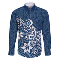 Hawaii Family Matching Outfits Polynesia Off Shoulder Long Sleeve Dress And Shirt Family Set Clothes Plumeria Navy Curves LT7 - Polynesian Pride