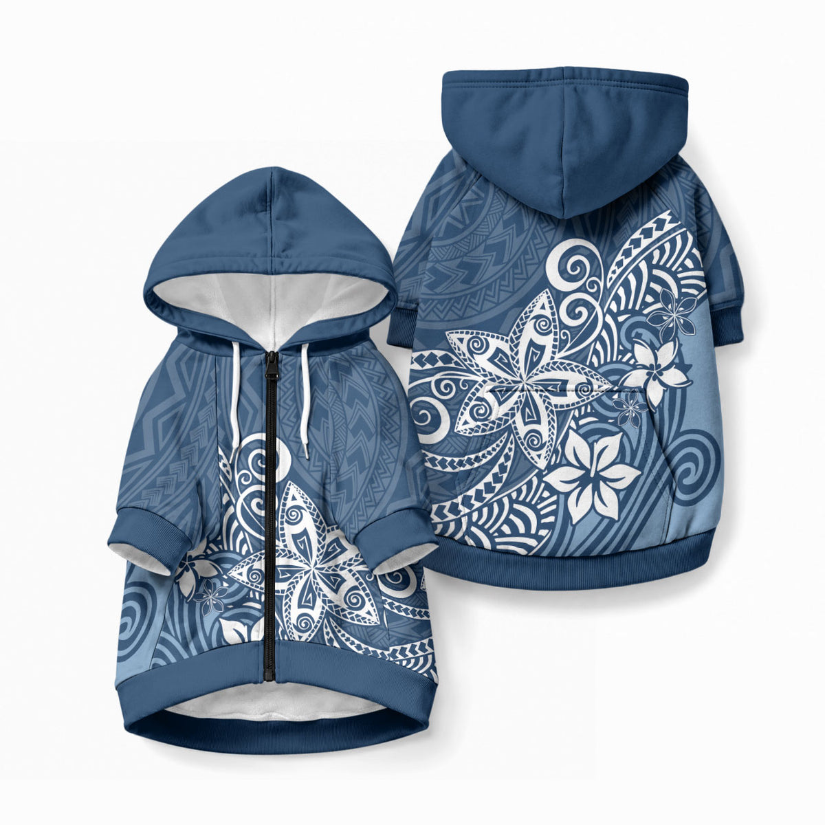 Polynesia Pet Hoodie Plumeria Blue Curves LT7 Zip-up Blue - Polynesian Pride