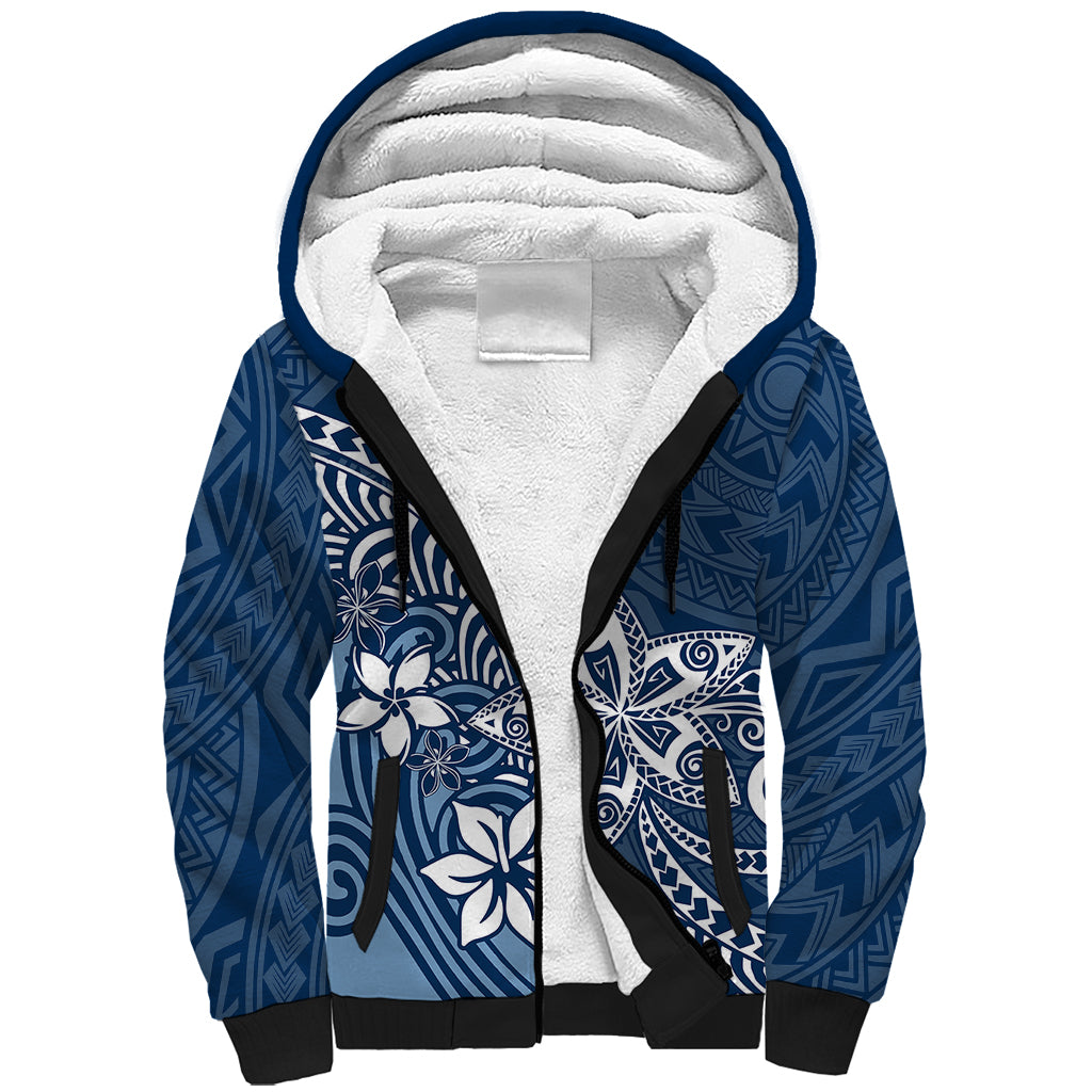 Polynesia Sherpa Hoodie Plumeria Blue Curves LT7 Unisex Blue - Polynesian Pride