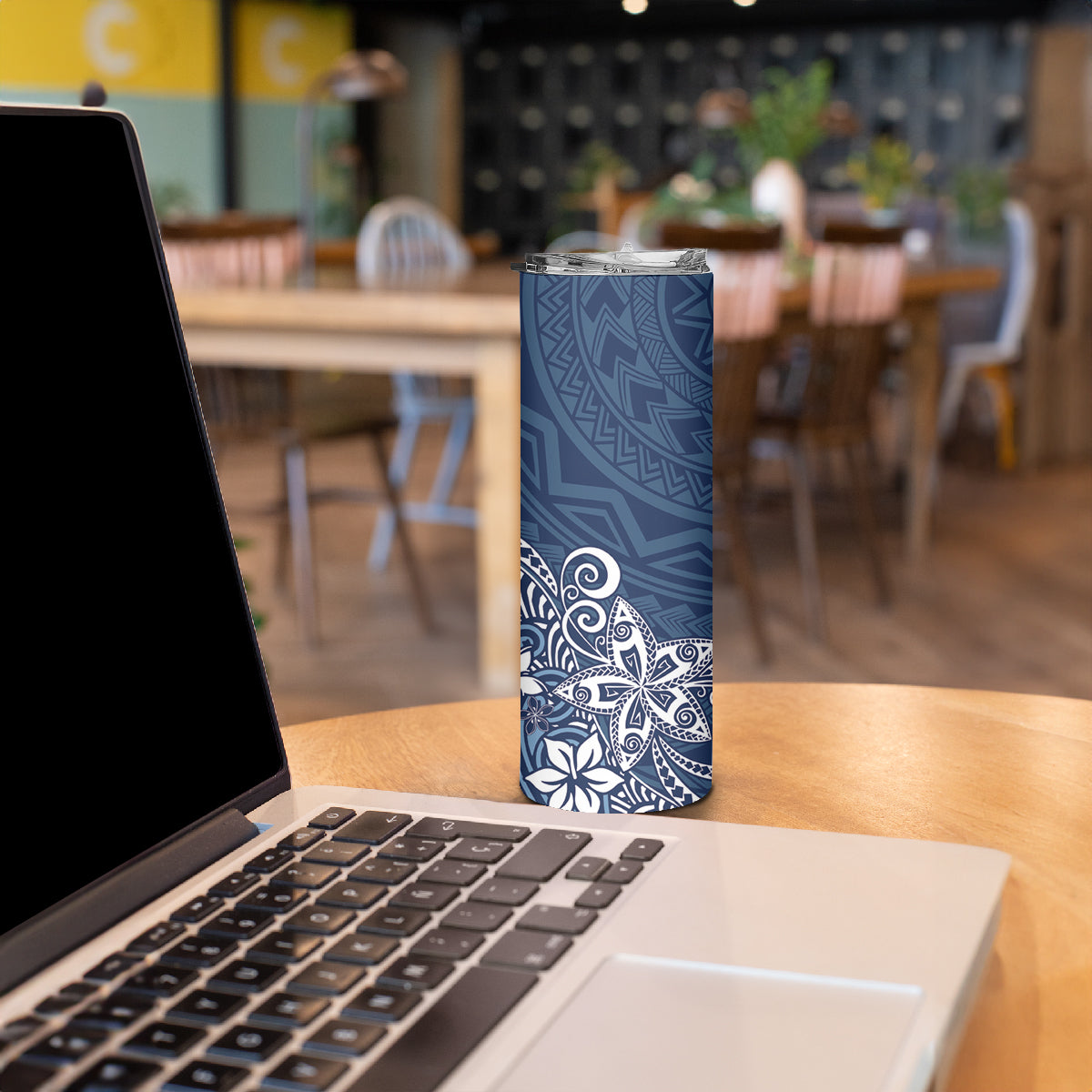 Hawaii Skinny Tumbler Plumeria Navy Curves