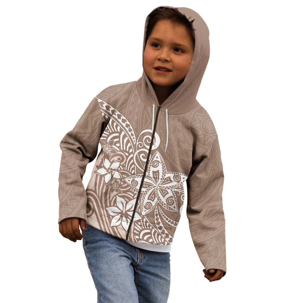 Polynesia Kid Hoodie Plumeria Beige Curves LT7 - Polynesian Pride