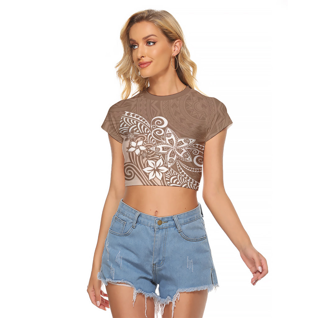 Polynesia Raglan Cropped T Shirt Plumeria Beige Curves LT7 Female Beige - Polynesian Pride