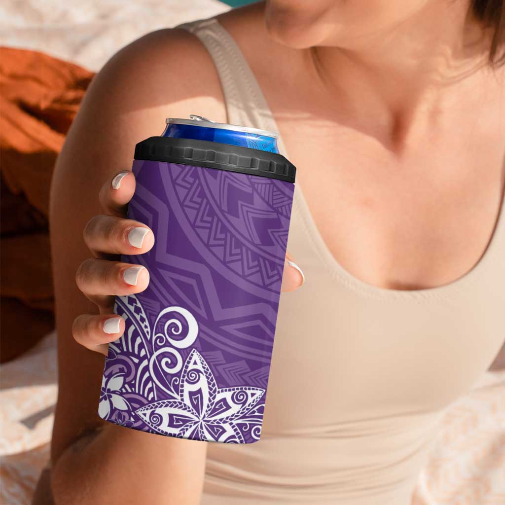 Hawaii 4 in 1 Can Cooler Tumbler Plumeria Purple Curves