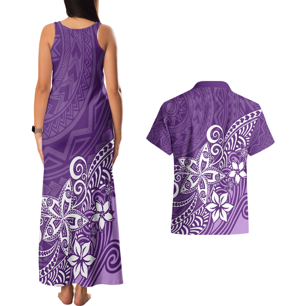Polynesia Couples Matching Tank Maxi Dress And Hawaiian Shirt Plumeria Purple Curves LT7 - Polynesian Pride