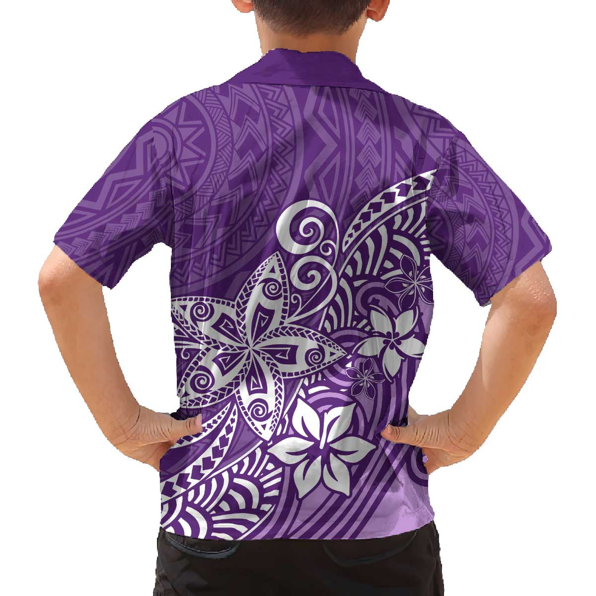 Hawaii Family Matching Outfits Polynesia Off Shoulder Long Sleeve Dress And Shirt Family Set Clothes Plumeria Purple Curves LT7 - Polynesian Pride