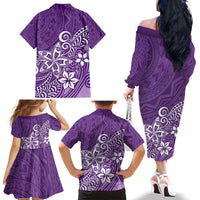 Hawaii Family Matching Outfits Polynesia Off Shoulder Long Sleeve Dress And Shirt Family Set Clothes Plumeria Purple Curves LT7 - Polynesian Pride