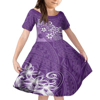 Hawaii Family Matching Outfits Polynesia Off Shoulder Maxi Dress And Shirt Family Set Clothes Plumeria Purple Curves LT7 - Polynesian Pride