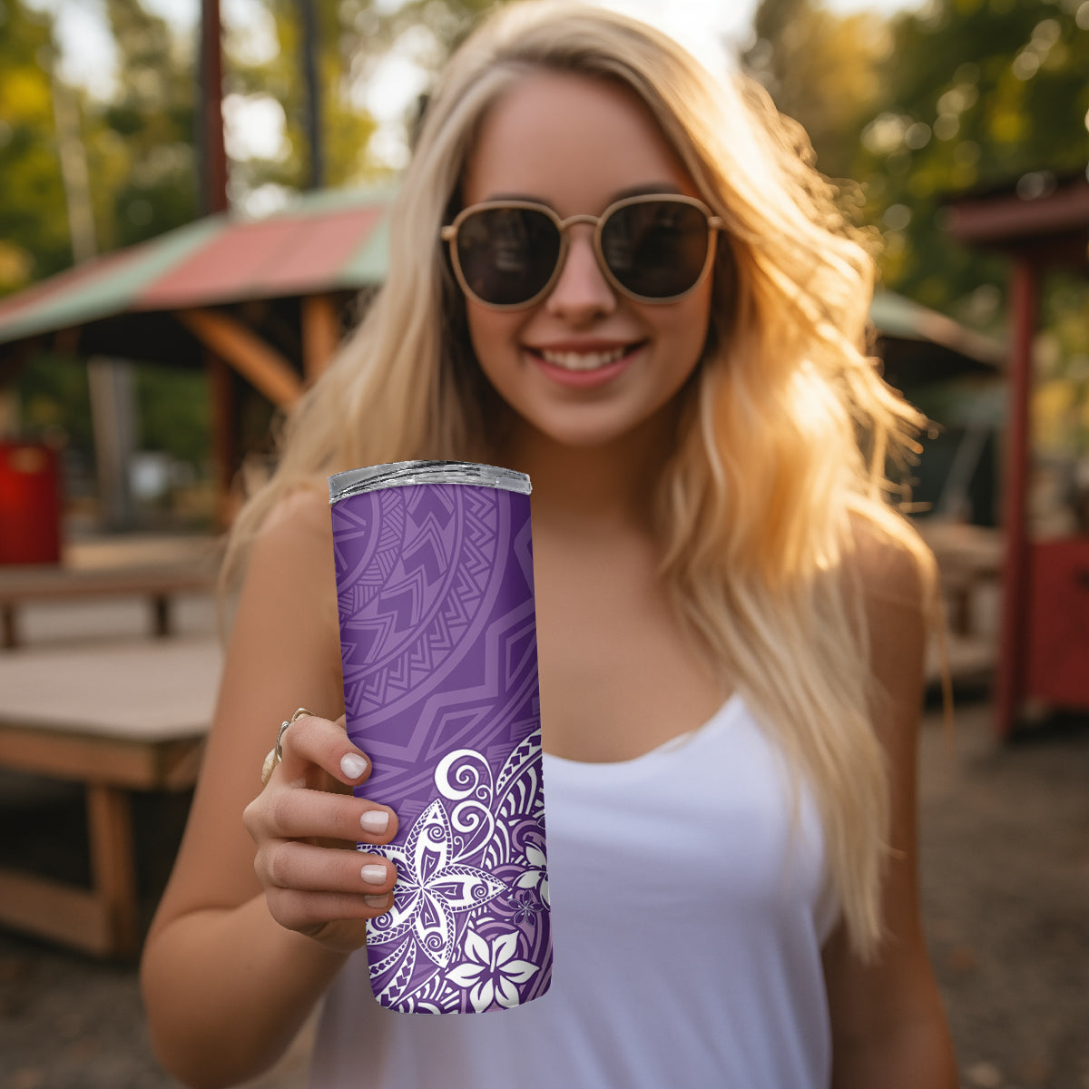 Hawaii Skinny Tumbler Plumeria Purple Curves LT7 - Polynesian Pride
