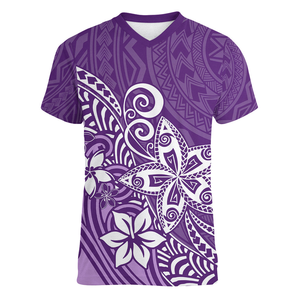 Polynesia Women V Neck T Shirt Plumeria Purple Curves LT7 Female Purple - Polynesian Pride
