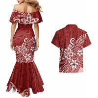 Polynesia Couples Matching Mermaid Dress And Hawaiian Shirt Plumeria Red Curves LT7 - Polynesian Pride