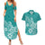Polynesia Couples Matching Summer Maxi Dress and Hawaiian Shirt Plumeria Teal Curves LT7 Teal - Polynesian Pride