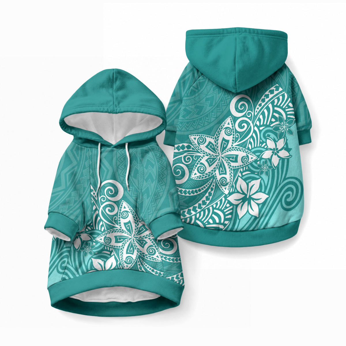 Polynesia Pet Hoodie Plumeria Teal Curves LT7 Pullover Teal - Polynesian Pride