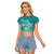Polynesia Raglan Cropped T Shirt Plumeria Teal Curves LT7 Female Teal - Polynesian Pride