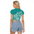 Polynesia Raglan Cropped T Shirt Plumeria Teal Curves LT7 - Polynesian Pride