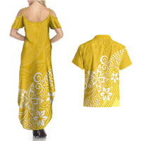 Polynesia Couples Matching Summer Maxi Dress and Hawaiian Shirt Plumeria Yellow Curves LT7 - Polynesian Pride