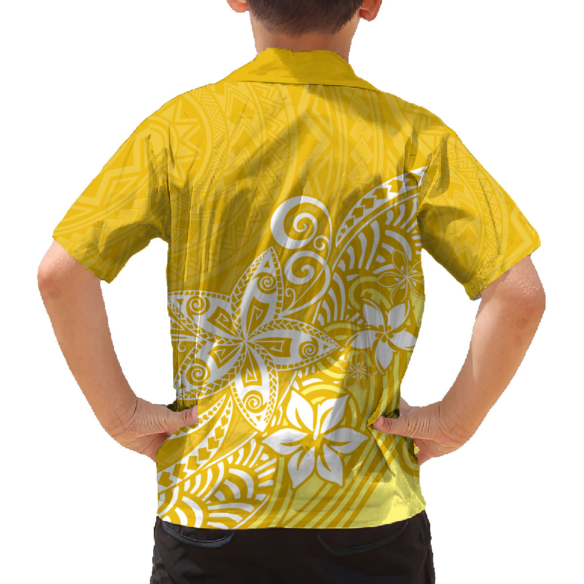 Hawaii Family Matching Outfits Polynesia Off Shoulder Maxi Dress And Shirt Family Set Clothes Plumeria Yellow Curves LT7 - Polynesian Pride