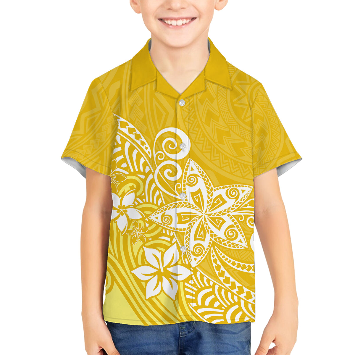 Hawaii Family Matching Outfits Polynesia Summer Maxi Dress And Shirt Family Set Clothes Plumeria Yellow Curves LT7