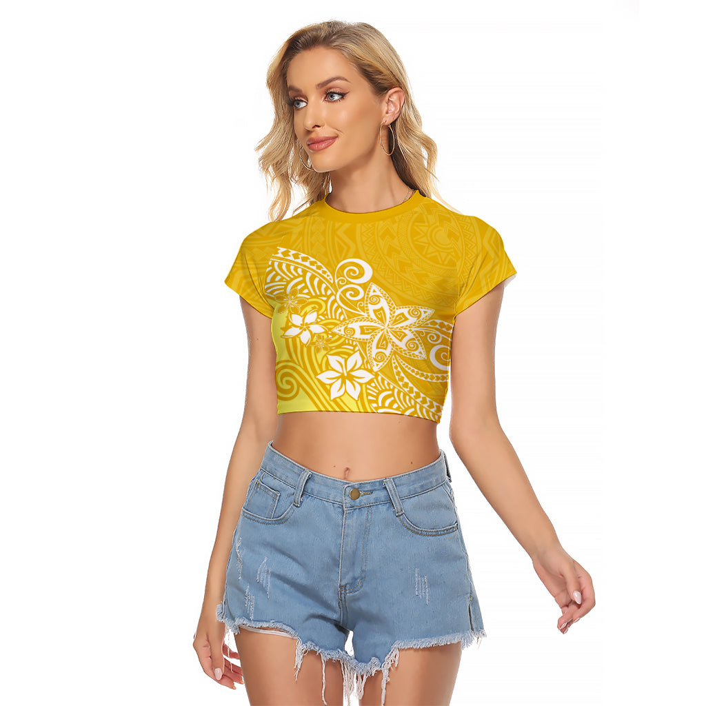 Polynesia Raglan Cropped T Shirt Plumeria Yellow Curves LT7 Female Yellow - Polynesian Pride