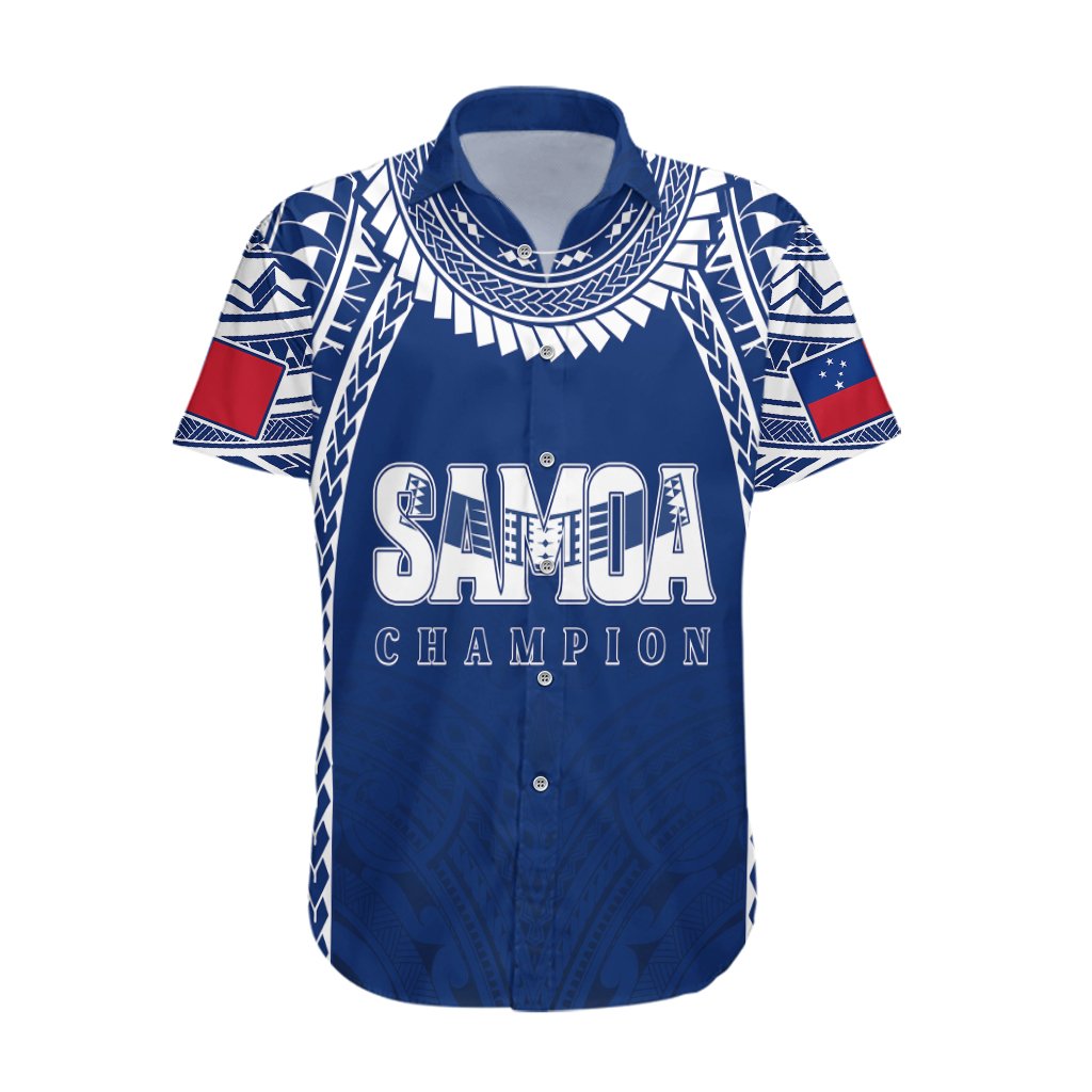 Personalised Samoa Rugby Hawaiian Shirt WC 2023 Champions LT7 Blue - Polynesian Pride