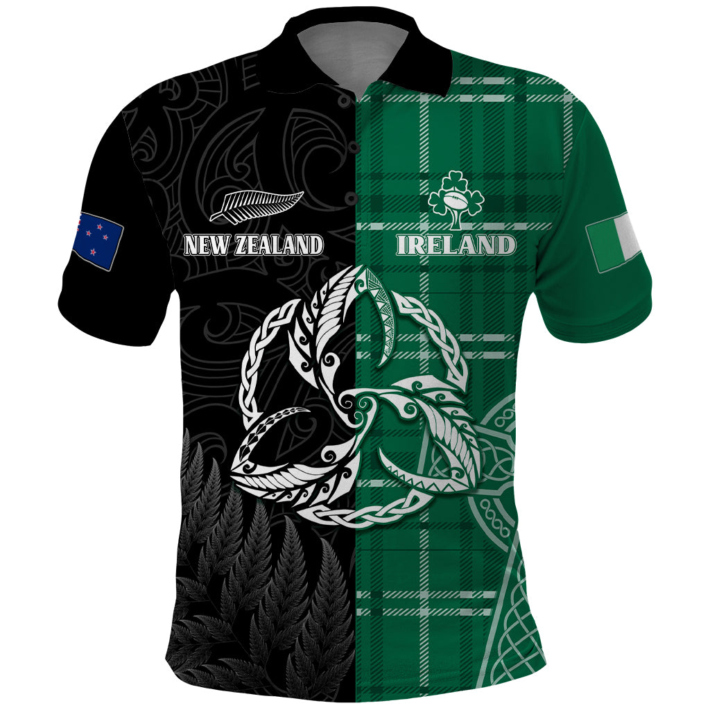 Custom New Zealand Mix Ireland Rugby Polo Shirt - Celtic Knot Mix Silver Ferns LT7 Art - Polynesian Pride