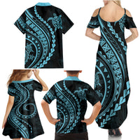 Hawaii Family Matching Outfits - Polynesian Pride Summer Maxi Dress and Shirt Turtle Hibiscus Luxury Style Aquamarine LT7 - Polynesian Pride